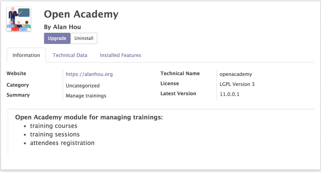 Odoo 11官方文档之Open Academy Module 创建