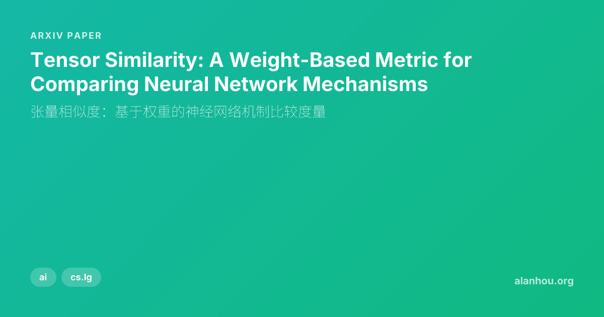 Tensor Weight Tensor Similarity: A Weight-Based Metric for Comparing Neural Network ...